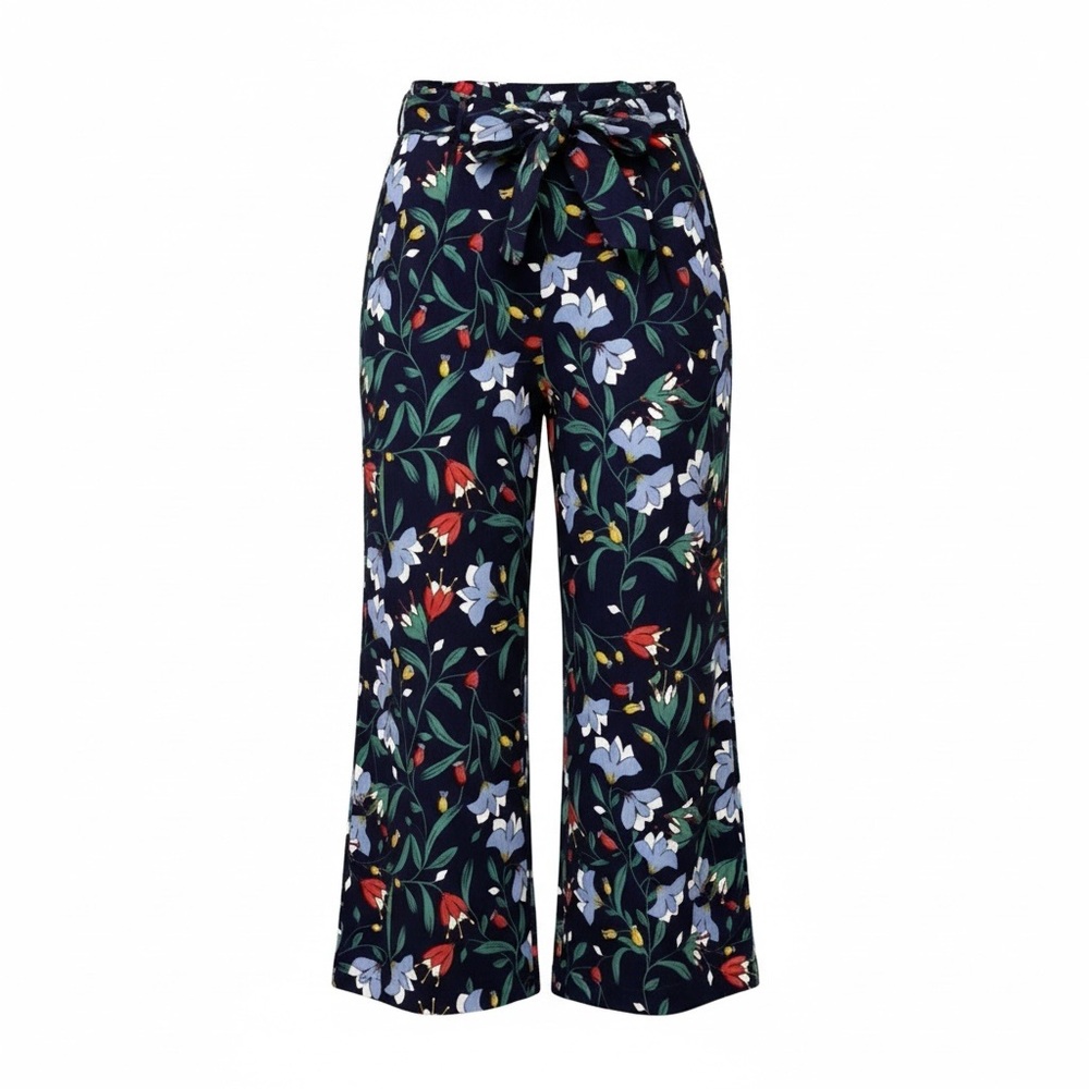 Sienna Sky Blue Bold Floral Pull On Pants Wide Leg Palazzo Tie Front Small Boho